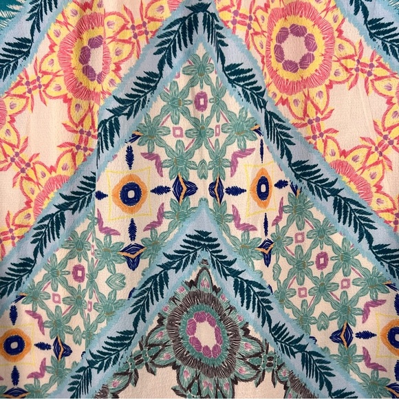 Tribal Boho Shift Dress Size Medium Caftan Bell Sleeve Midi Festival 60s Tunic - Picture 3 of 8